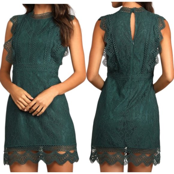 Lulus Dresses & Skirts - Lulus Teal Green My Sweetheart Lace  Mini Sheath Dress Size M/L